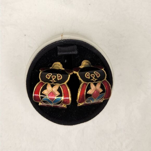 80s Cloisine Panda Earrings - Picture 1 of 4